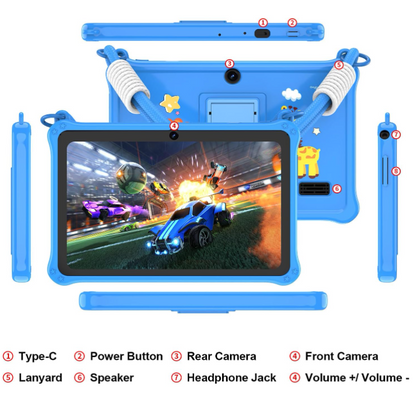 PRITOM Kids Tablet 7 Inch Android 13 4GB (2+2 VIRTUAL) RAM 32GB ROM WiFi Bluetooth Children Software Installed with Lanyard
